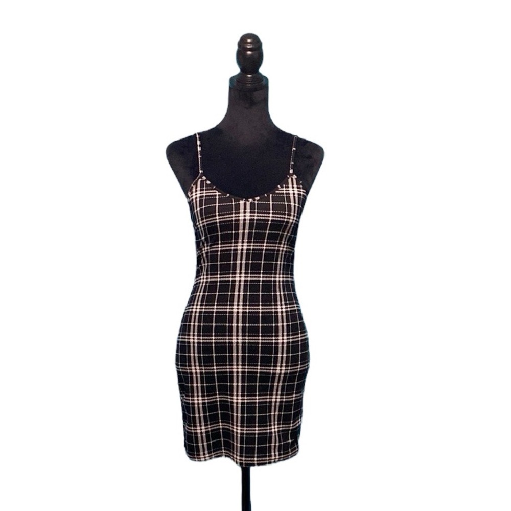 SHEIN EZwear Black and White Plaid Cami Dress - Size Extra Small